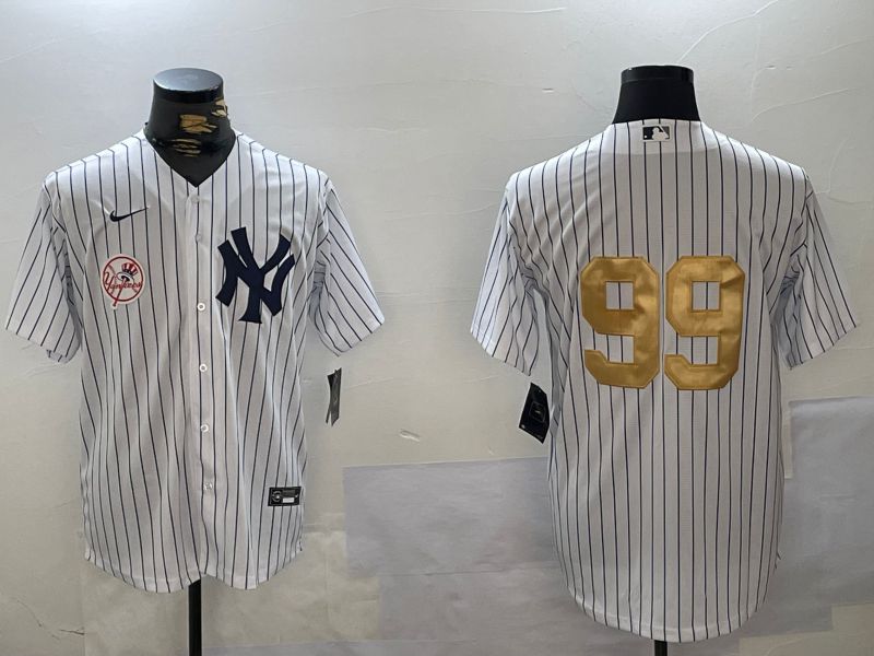 Men New York Yankees #99 Judge White Stripe Fashion Nike 2024 MLB Jersey style 11